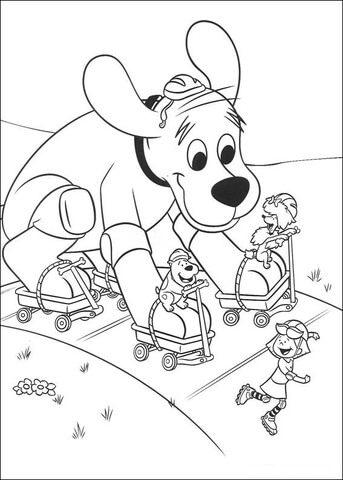 Clifford Roller Blading Coloring Page